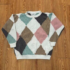 Vintage Multicolor Hand Knit Geometric‎ Pattern Sweater